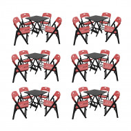 Kit Com 6 Jogos De Mesa Dobravel De Madeira 70x70 Elegance Com 4 Cadeiras Preto Polipropileno Vermel