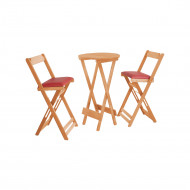 Jogo Bistro De Madeira Dobravel Redondo 55cm Diametro Com 2 Cadeiras Natural Estofado Vermelho