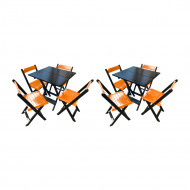Kit 2 Mesas De Madeira Dobrável Preto 70x70 Com 4 Cadeiras Dobráveis Laranja