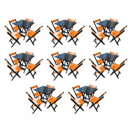 Kit 8 Mesas De Madeira Dobrável Preto 70x70 Com 4 Cadeiras Dobráveis Laranja