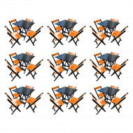 Kit 9 Mesas De Madeira Dobrável Preto 70x70 Com 4 Cadeiras Dobráveis Laranja