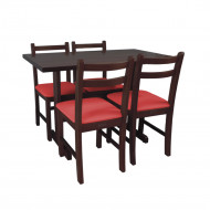 Conjunto De Mesa De Madeira Fixo Floripa 1,20x70 Imbuia Pé H Com 4 Cadeiras Estofado Vermelho