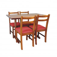 Conjunto De Mesa De Madeira Fixo Floripa 1,20x70 Natural Pé H Com 4 Cadeiras Estofado Vermelho
