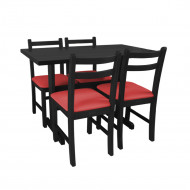 Jogo De Mesa De Madeira Fixo Floripa 1,20x70 Preto Pé H Com 4 Cadeiras Estofado Vermelho