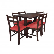 Conjunto De Mesa De Madeira Fixo Floripa 1,20x70 Imbuia Pé H Com 6 Cadeiras Estofado Vermelho
