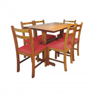 Jogo De Mesa De Madeira Fixo Floripa 1,20x70 Natural Pé H Com 6 Cadeiras Estofado Vermelho