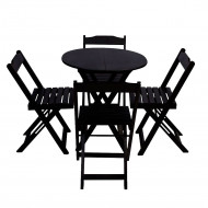 Conjunto De Mesa Dobravel De Madeira 60cm Redondo Com 4 Cadeiras Preto