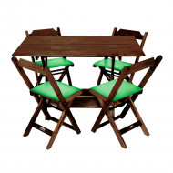 Conjunto De Mesa Dobravel De Madeira 120x70 Com 4 Cadeiras Imbuia Estofado Verde