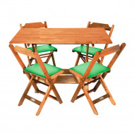Conjunto De Mesa Dobravel De Madeira 120x70 Com 4 Cadeiras Natural Estofado Verde 
