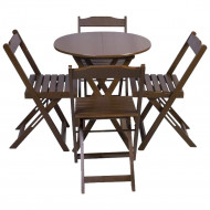 Conjunto De Mesa Dobravel De Madeira 60cm Redondo Com 4 Cadeiras Imbuia