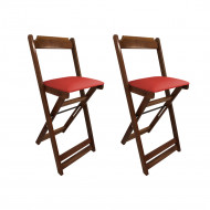 Kit 2 Cadeiras Bistro Dobravel De Madeira Estofada Vermelha - Imbuia