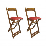 Kit 2 Cadeiras Bistro Dobravel De Madeira Estofada Vermelha - Natural