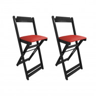 Kit 2 Cadeiras Bistro Dobravel De Madeira Estofada Vermelha - Preto