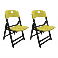 Kit Com 2 Cadeiras Dobraveis De Madeira Elegance Preto Polipropileno Amarelo