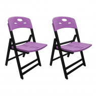 Kit Com 2 Cadeiras Dobraveis De Madeira Elegance Preto Polipropileno Roxo
