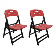 Kit Com 2 Cadeiras Dobraveis De Madeira Elegance Preto Polipropileno Vermelho
