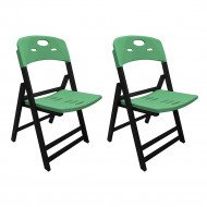 Kit Com 2 Cadeiras Dobraveis De Madeira Elegance Preto Polipropileno Verde