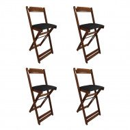 Kit 4 Cadeiras Bistro Dobravel De Madeira Estofada Preta - Imbuia