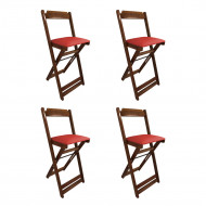 Kit 4 Cadeiras Bistro Dobravel De Madeira Estofada Vermelha - Imbuia