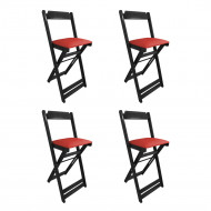Kit 4 Cadeiras Bistro Dobravel De Madeira Estofada Vermelha - Preto