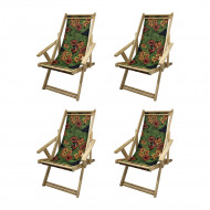 Kit Com 4 Cadeiras Espriguiçadeira Em Madeira Natural Florida Com Araras