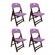 Kit Com 4 Cadeiras Dobraveis De Madeira Elegance Imbuia Polipropileno Roxo