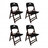 Kit Com 4 Cadeiras Dobraveis De Madeira Elegance Imbuia Polipropileno Preto