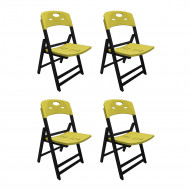Kit Com 4 Cadeiras Dobraveis De Madeira Elegance Preto Polipropileno Amarelo