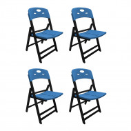 Kit Com 4 Cadeiras Dobraveis De Madeira Elegance Preto Polipropileno Azul