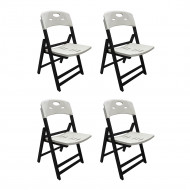 Kit Com 4 Cadeiras Dobraveis De Madeira Elegance Preto Polipropileno Branco