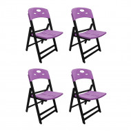Kit Com 4 Cadeiras Dobraveis De Madeira Elegance Preto Polipropileno Roxo