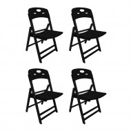 Kit Com 4 Cadeiras Dobraveis De Madeira Elegance Preto Polipropileno Preto