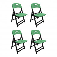 Kit Com 4 Cadeiras Dobraveis De Madeira Elegance Preto Polipropileno Verde