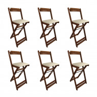 Kit 6 Cadeiras Bistro Dobravel De Madeira Estofada Bege - Imbuia