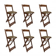 Kit 6 Cadeiras Bistro Dobravel De Madeira Estofada Marrom - Imbuia