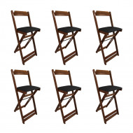 Kit 6 Cadeiras Bistro Dobravel De Madeira Estofada Preta - Imbuia