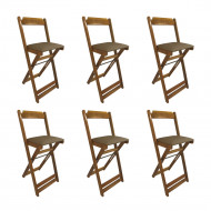 Kit 6 Cadeiras Bistro Dobravel De Madeira Estofada Marrom - Natural
