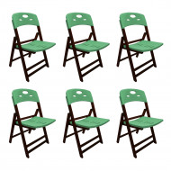 Kit Com 6 Cadeiras Dobraveis De Madeira Elegance Imbuia Polipropileno Verde