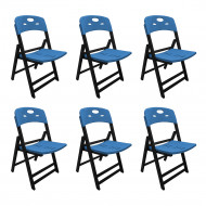 Kit Com 6 Cadeiras Dobraveis De Madeira Elegance Preto Polipropileno Azul