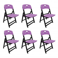 Kit Com 6 Cadeiras Dobraveis De Madeira Elegance Preto Polipropileno Roxo