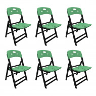 Kit Com 6 Cadeiras Dobraveis De Madeira Elegance Preto Polipropileno Verde