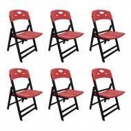 Kit Com 6 Cadeiras Dobraveis De Madeira Elegance Preto Polipropileno Vermelho