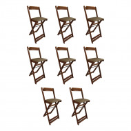 Kit 8 Cadeiras Bistro Dobravel De Madeira Estofada Marrom - Imbuia