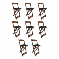 Kit 8 Cadeiras Bistro Dobravel De Madeira Estofada Preta - Imbuia