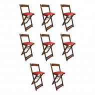 Kit 8 Cadeiras Bistro Dobravel De Madeira Estofada Vermelha - Imbuia