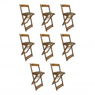 Kit 8 Cadeiras Bistro Dobravel De Madeira Estofada Marrom - Natural