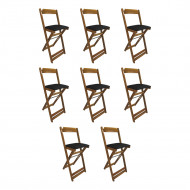 Kit 8 Cadeiras Bistro Dobravel De Madeira Estofada Preta - Natural