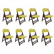 Kit Com 8 Cadeiras Dobraveis De Madeira Elegance Imbuia Polipropileno Amarelo