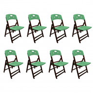Kit Com 8 Cadeiras Dobraveis De Madeira Elegance Imbuia Polipropileno Verde