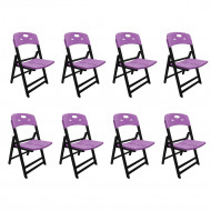 Kit Com 8 Cadeiras Dobraveis De Madeira Elegance Preto Polipropileno Roxo